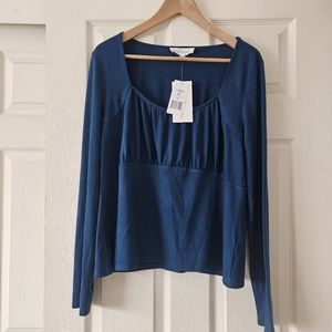 Brea Canyon Womens GIA Size XXL Top Teal Blue Knit Long Sleeve Square Ne…